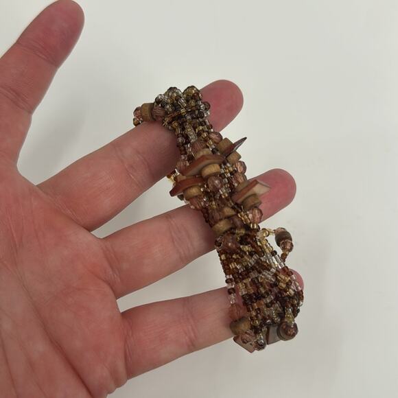 Brown whimsygoth beaded stretchy bracelet - Picture 4 of 4